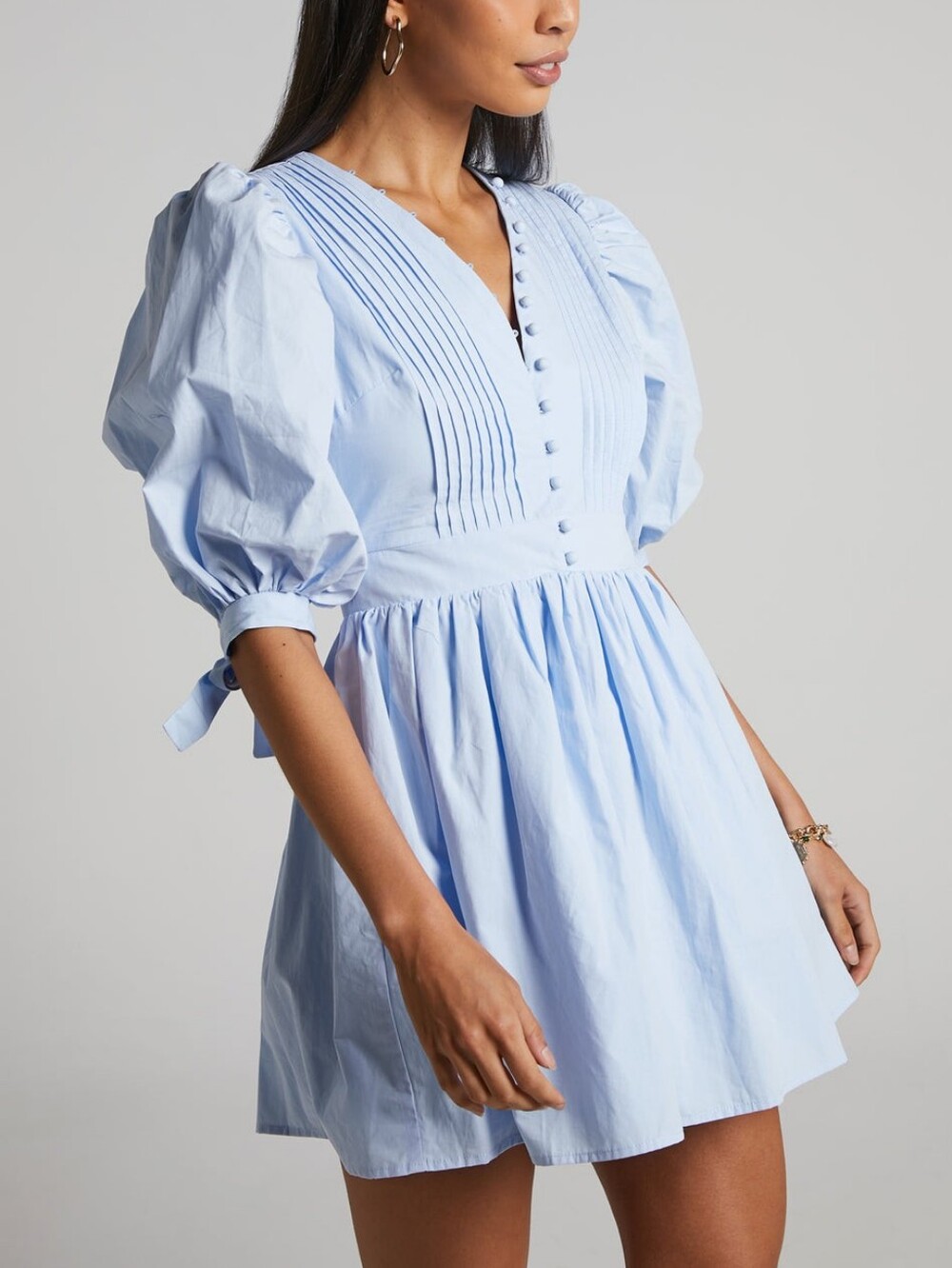 Showpo Zandra Puff Sleeve Poplin Mini Dress Icy Blue 4